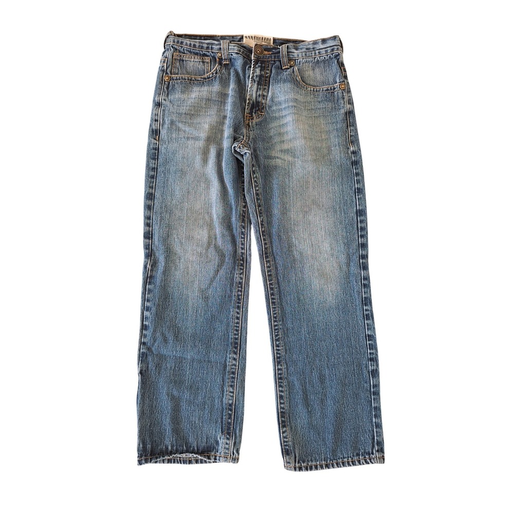 White Tag Premium Denim Mens 34x30 Blue Embroidered Fleur De Lis Straight Jeans